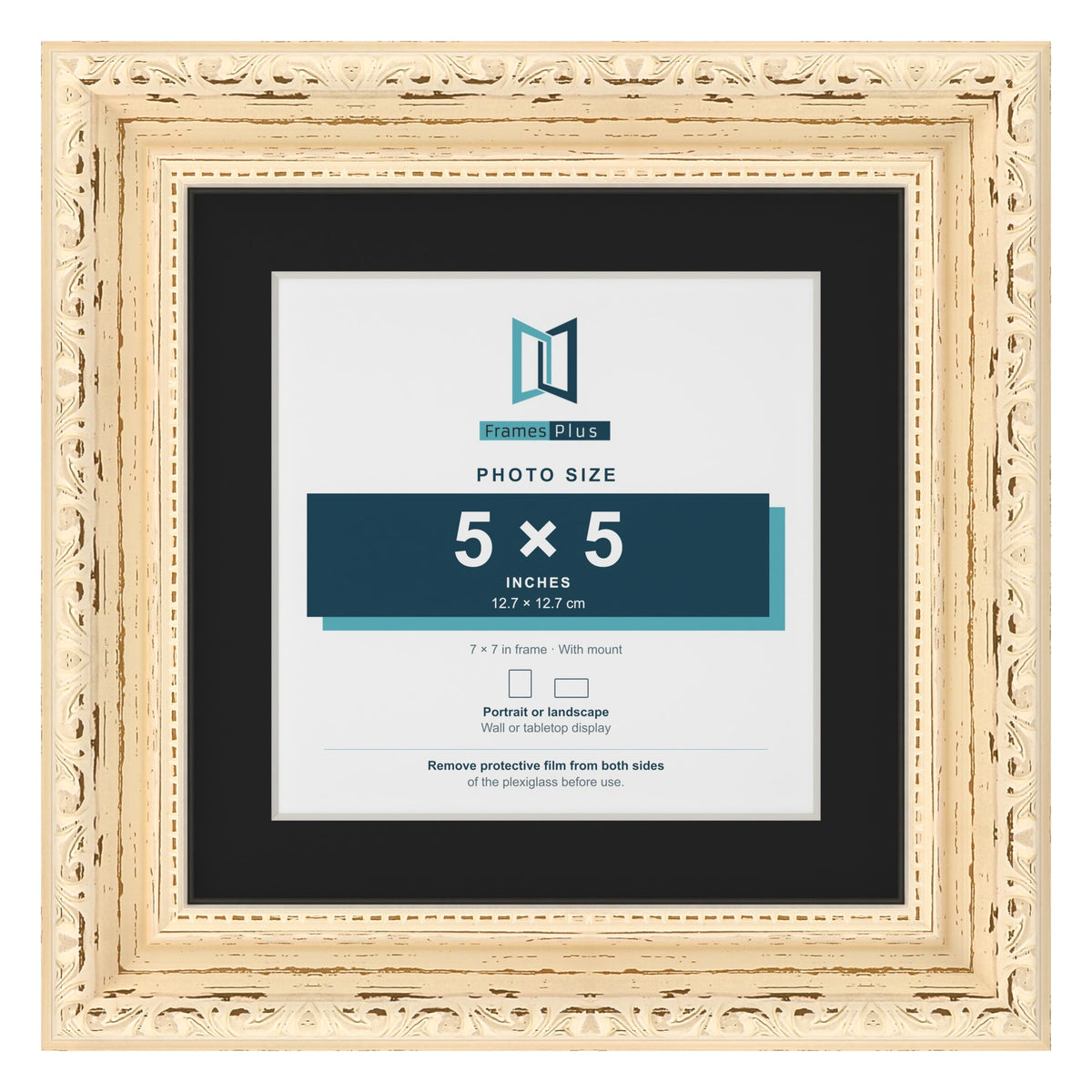 Louis Cream 7 x 7 inch picture frame with a black mount for a 5 x 5 inch photo