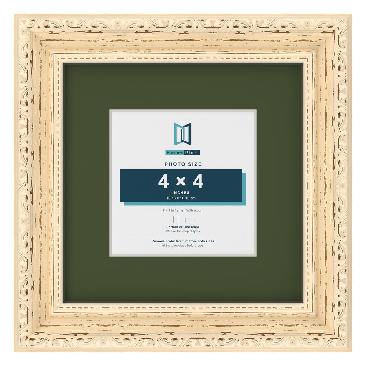 Louis Cream 7 x 7 inch picture frame with a green mount for a 4 x 4 inch photo
