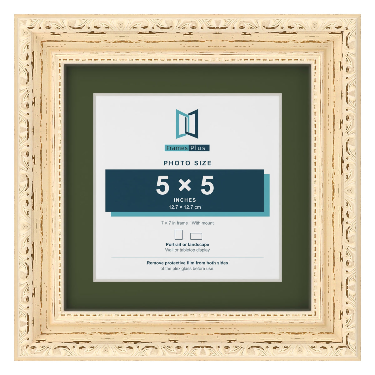 Louis Cream 7 x 7 inch picture frame with a green mount for a 5 x 5 inch photo