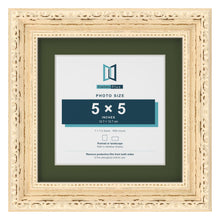 Louis Cream 7 x 7 inch picture frame with a green mount for a 5 x 5 inch photo