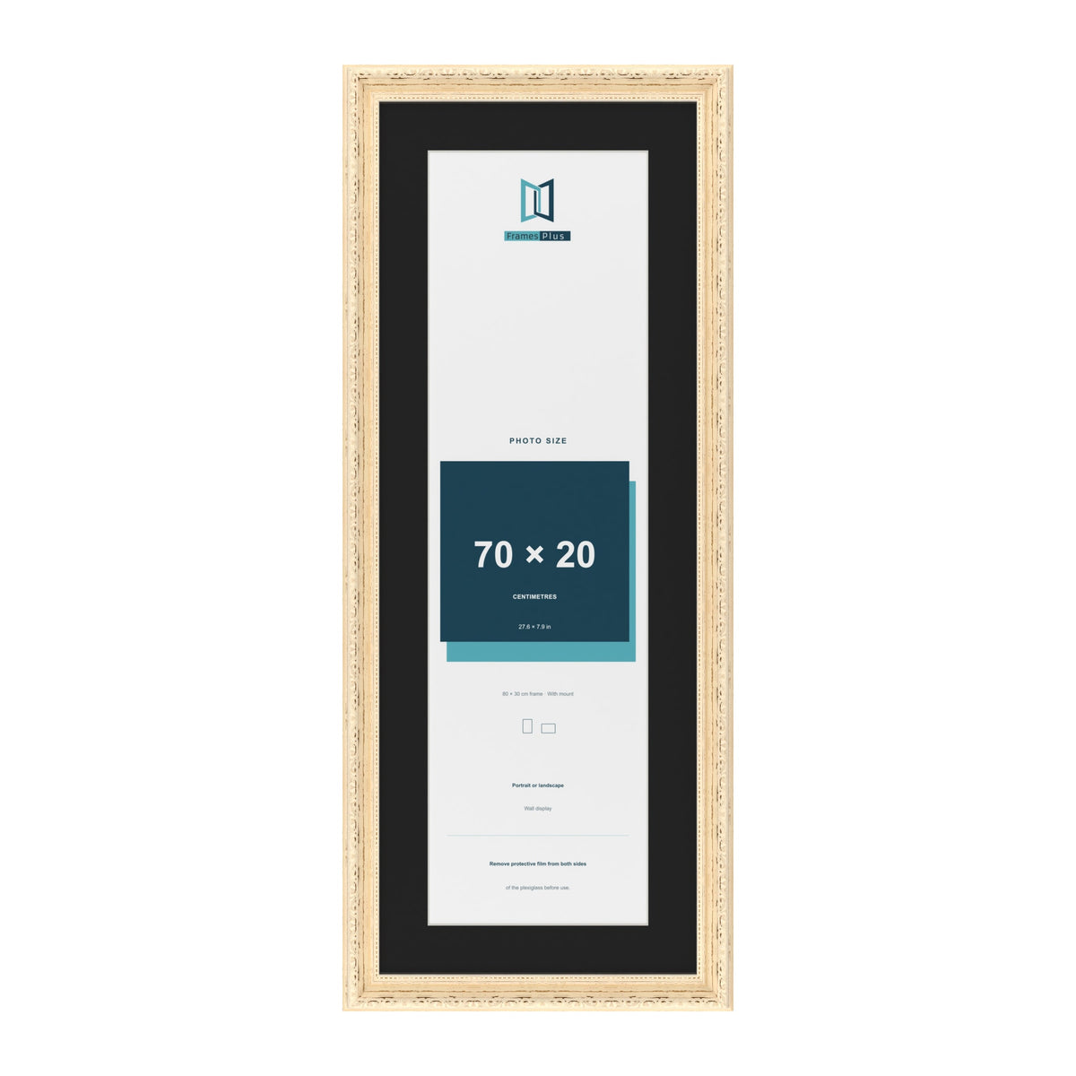 Louis Cream 80 x 30 cm picture frame with a black mount for a 70 x 20 cm photo