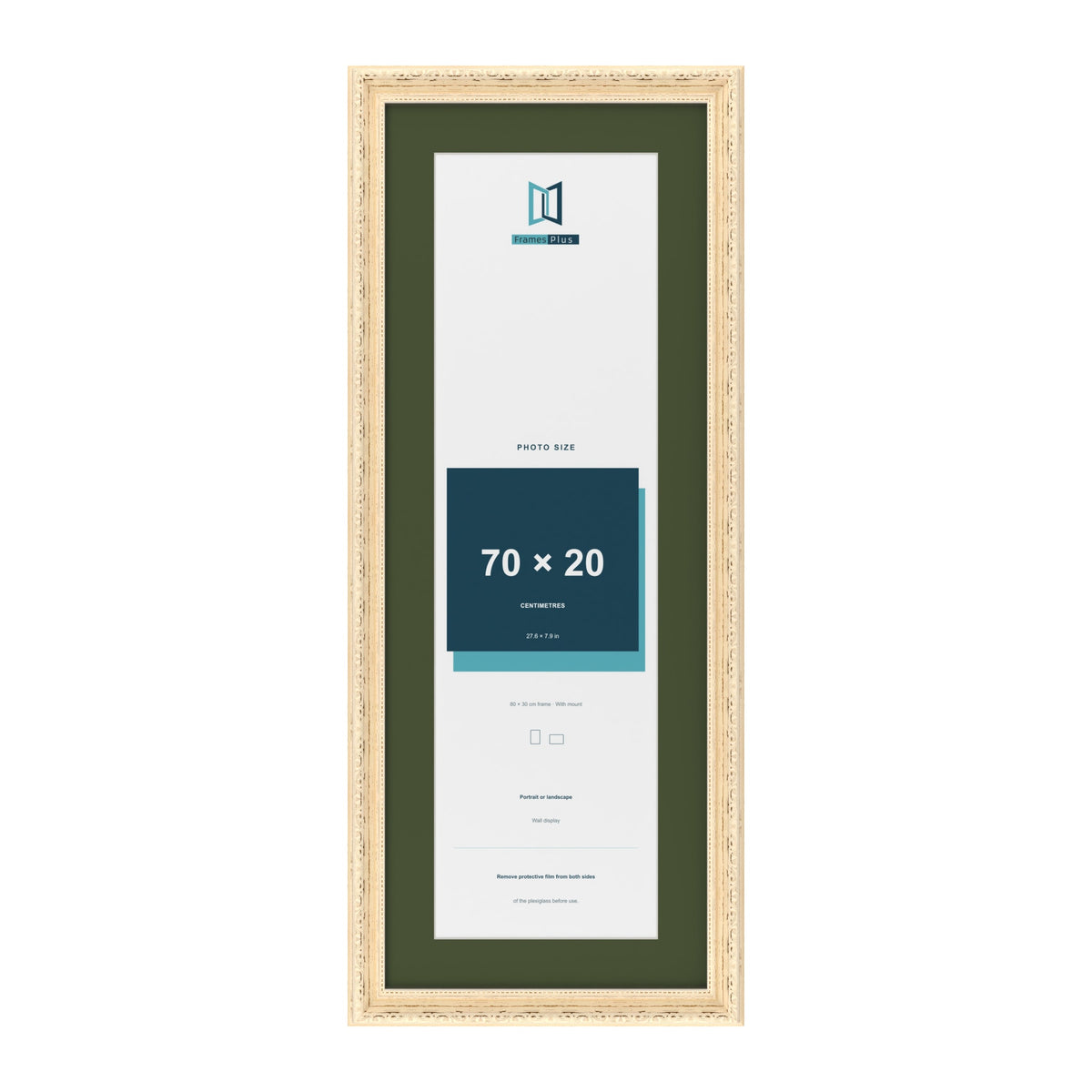 Louis Cream 80 x 30 cm picture frame with a green mount for a 70 x 20 cm photo