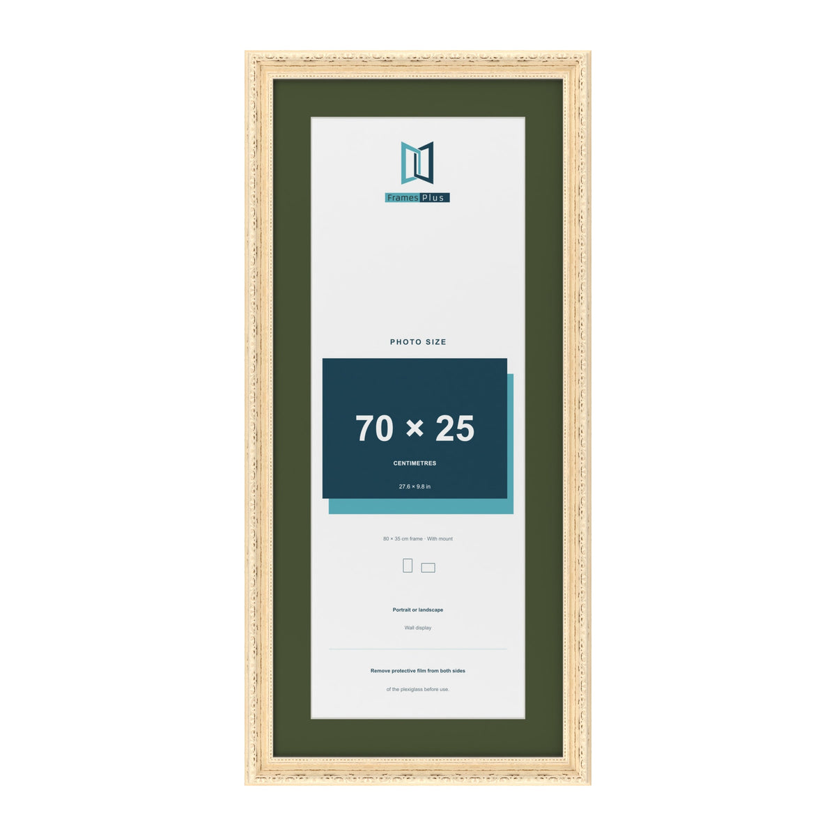 Louis Cream 80 x 35 cm picture frame with a green mount for a 70 x 25 cm photo