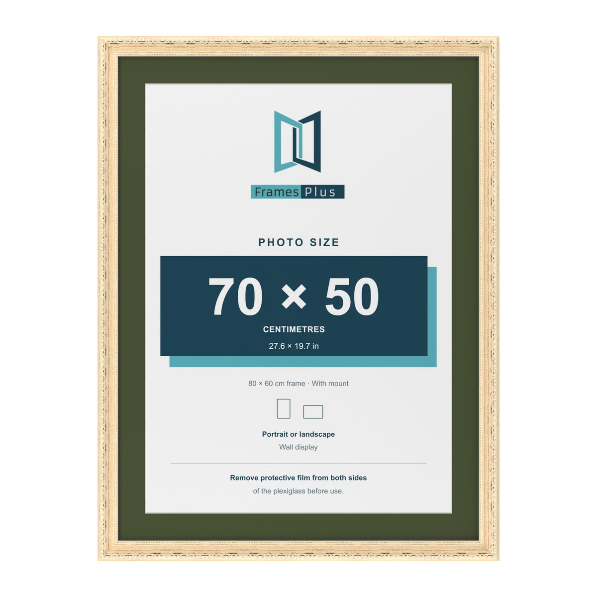 Louis Cream 80 x 60 cm picture frame with a green mount for a 70 x 50 cm photo