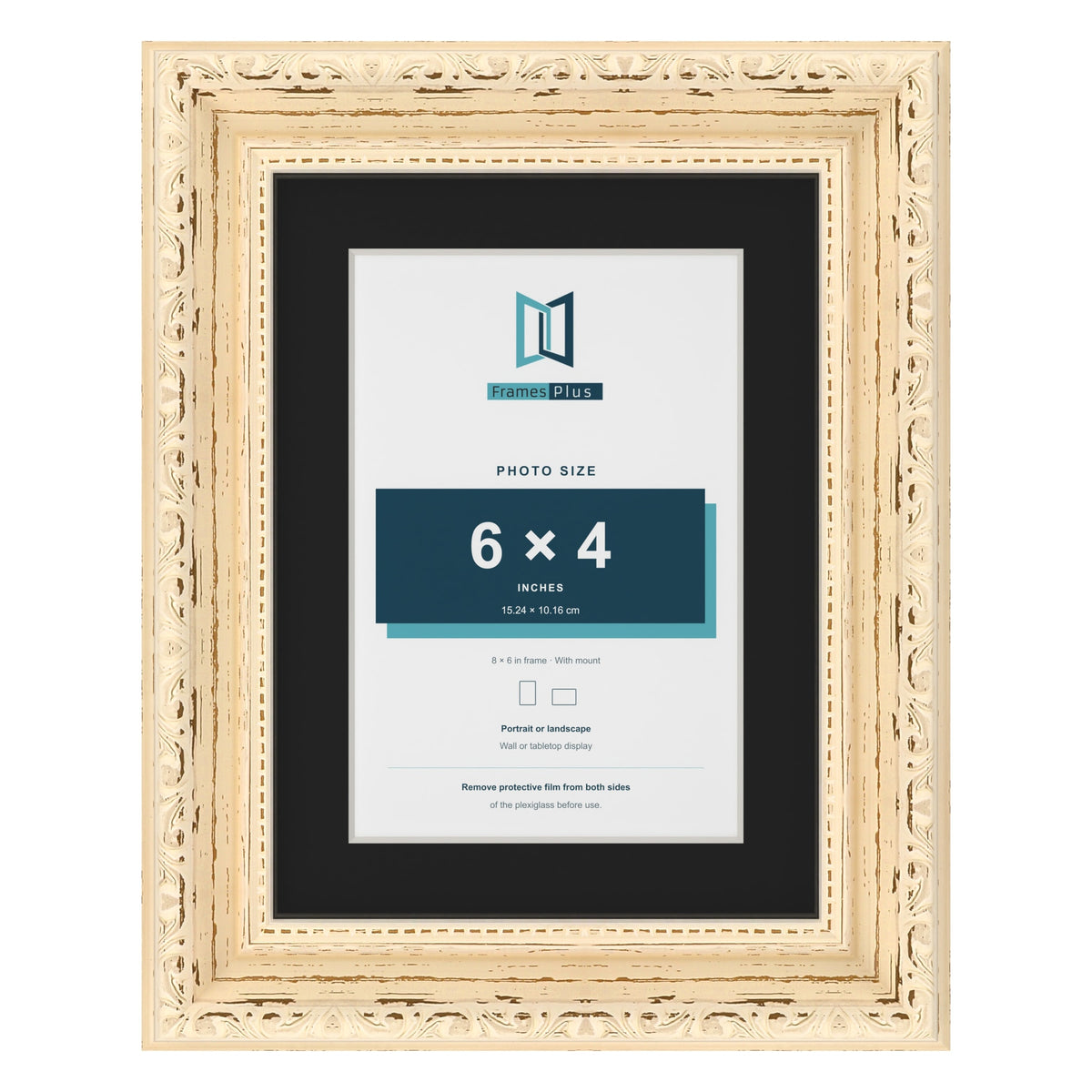 Louis Cream 8 x 6 inch picture frame with a black mount for a 6 x 4 inch photo