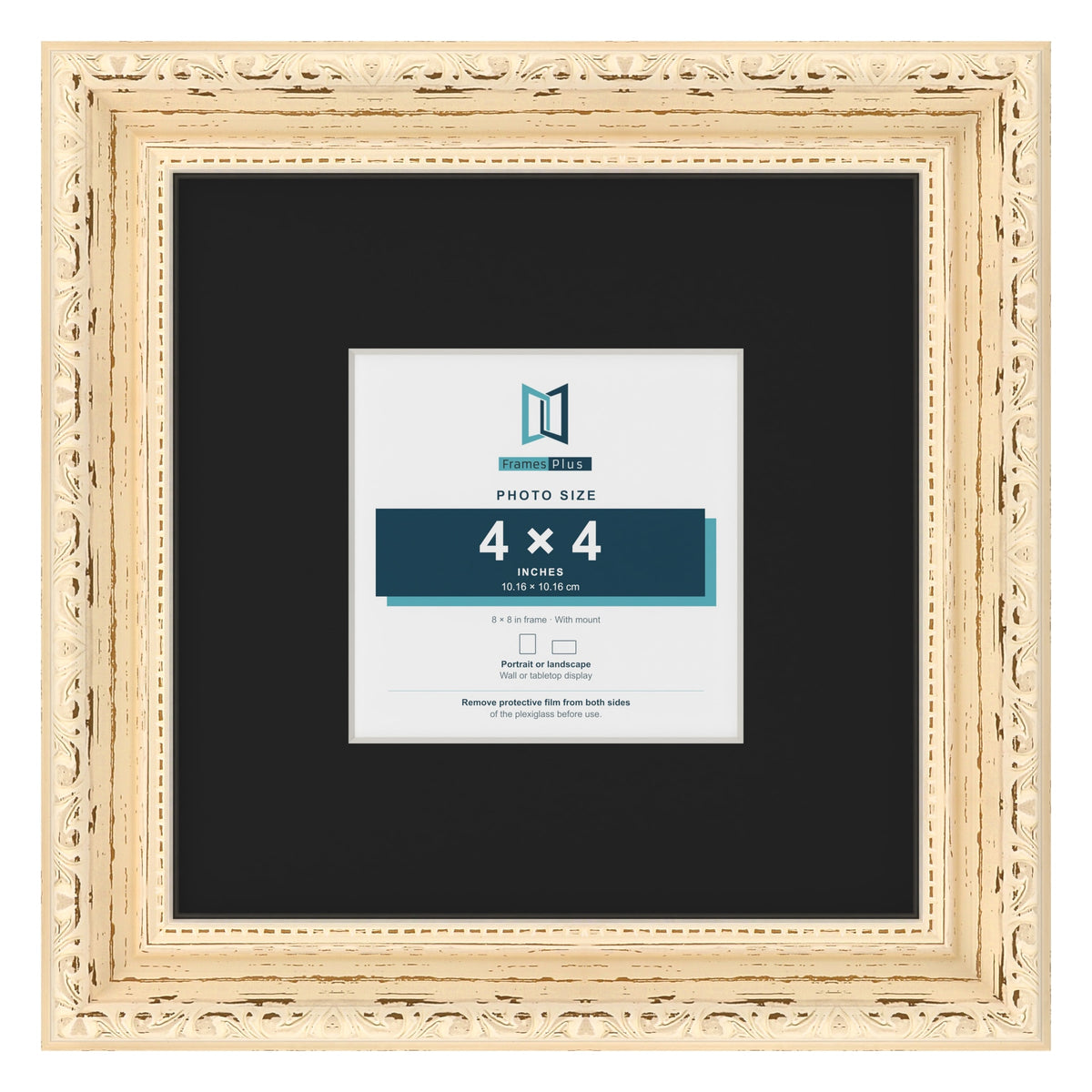 Louis Cream 8 x 8 inch picture frame with a black mount for a 4 x 4 inch photo