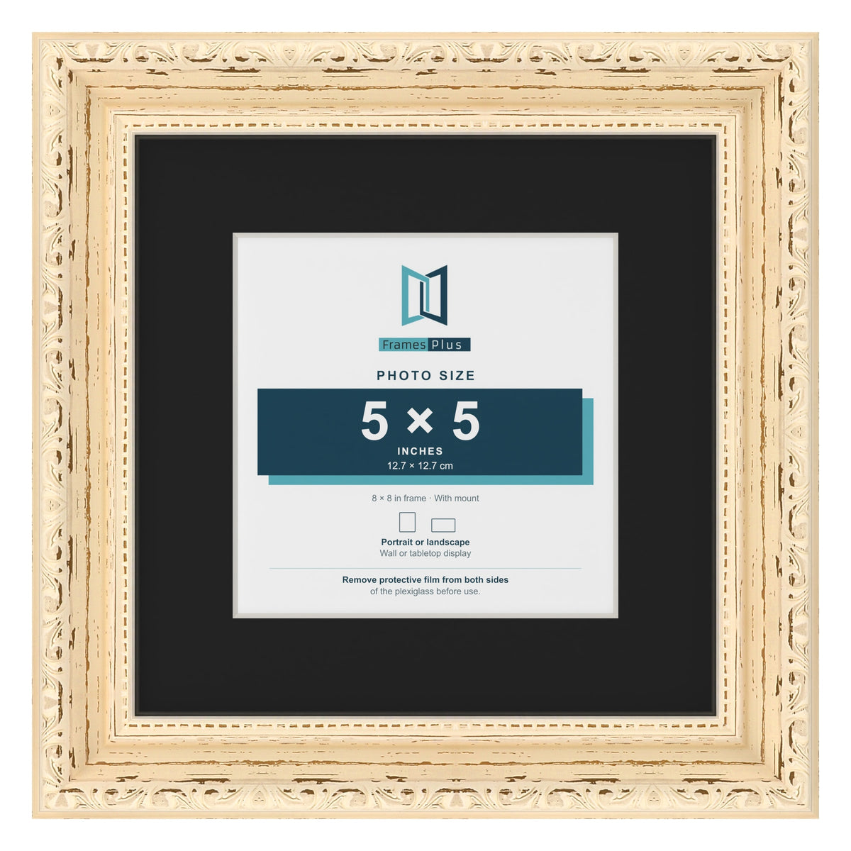 Louis Cream 8 x 8 inch picture frame with a black mount for a 5 x 5 inch photo