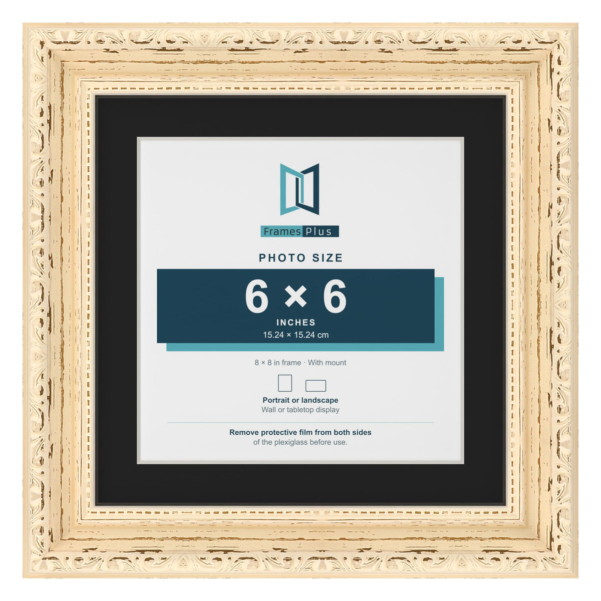 Louis Cream 8 x 8 inch picture frame with a black mount for a 6 x 6 inch photo
