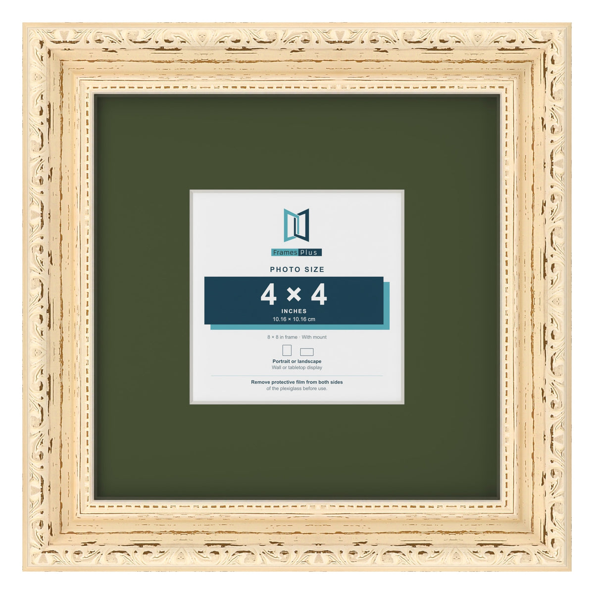 Louis Cream 8 x 8 inch picture frame with a green mount for a 4 x 4 inch photo