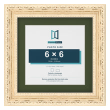 Louis Cream 8 x 8 inch picture frame with a green mount for a 6 x 6 inch photo
