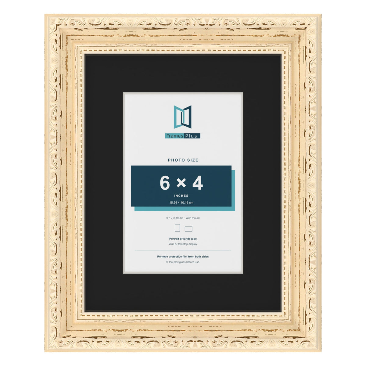 Louis Cream 9 x 7 inch picture frame with a black mount for a 6 x 4 inch photo