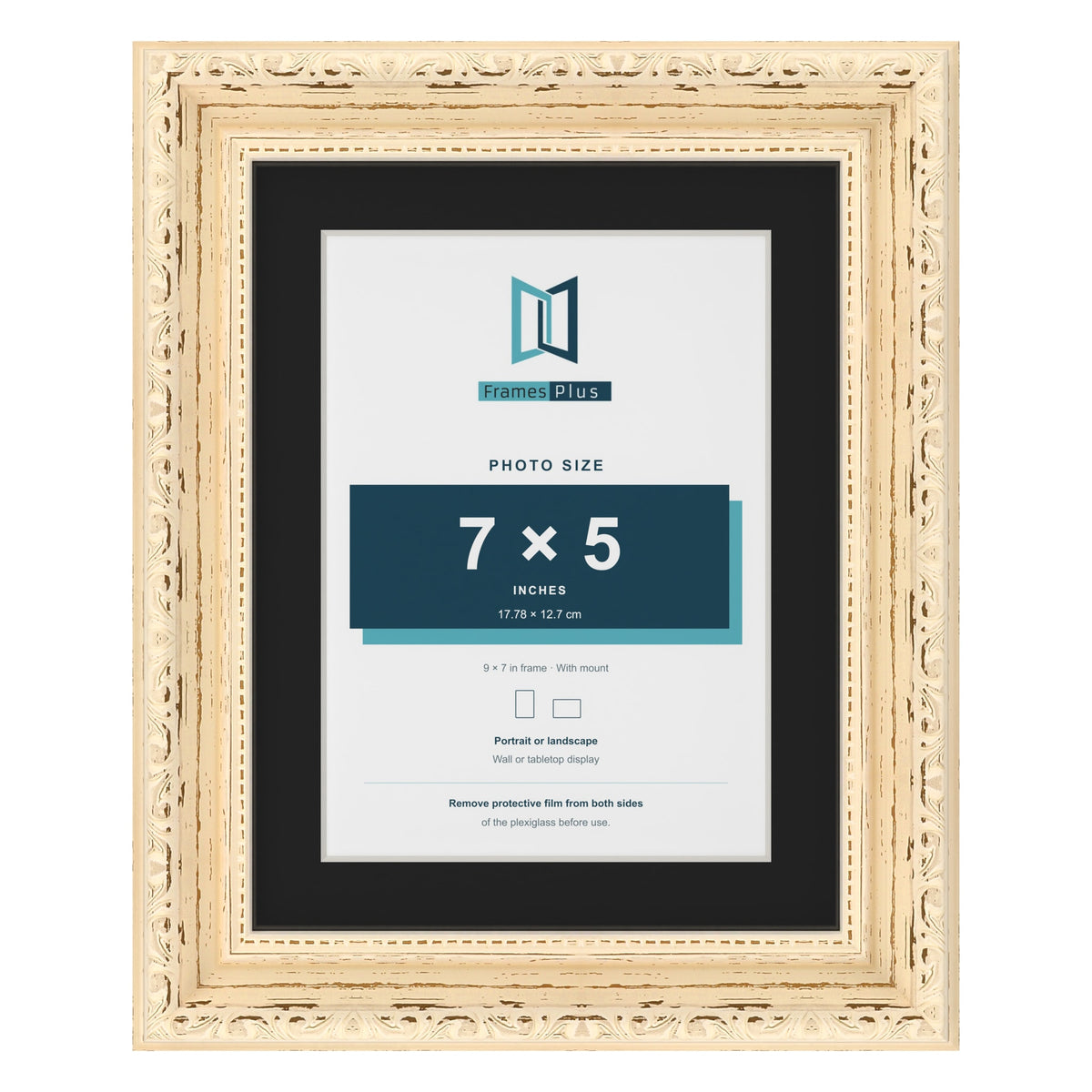 Louis Cream 9 x 7 inch picture frame with a black mount for a 7 x 5 inch photo