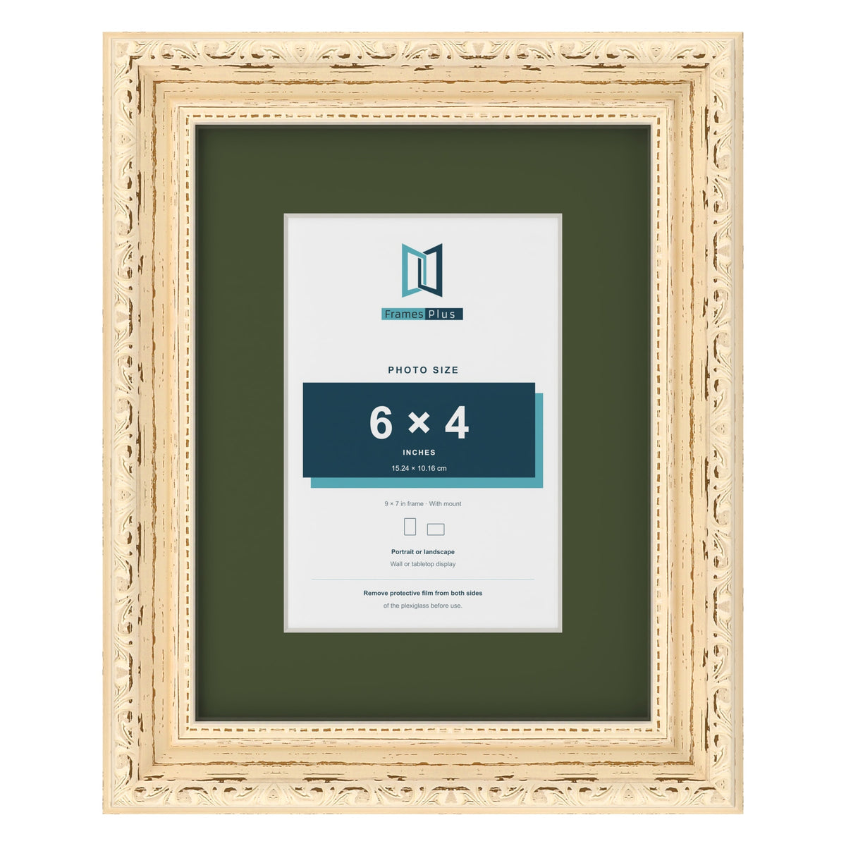Louis Cream 9 x 7 inch picture frame with a green mount for a 6 x 4 inch photo