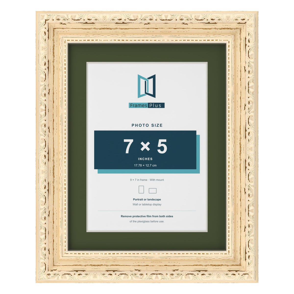 Louis Cream 9 x 7 inch picture frame with a green mount for a 7 x 5 inch photo