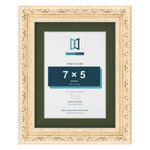 Louis Cream 9 x 7 inch picture frame with a green mount for a 7 x 5 inch photo