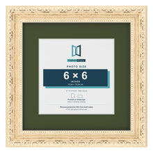 Louis Cream 9 x 9 inch picture frame with a green mount for a 6 x 6 inch photo