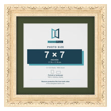 Louis Cream 9 x 9 inch picture frame with a green mount for a 7 x 7 inch photo