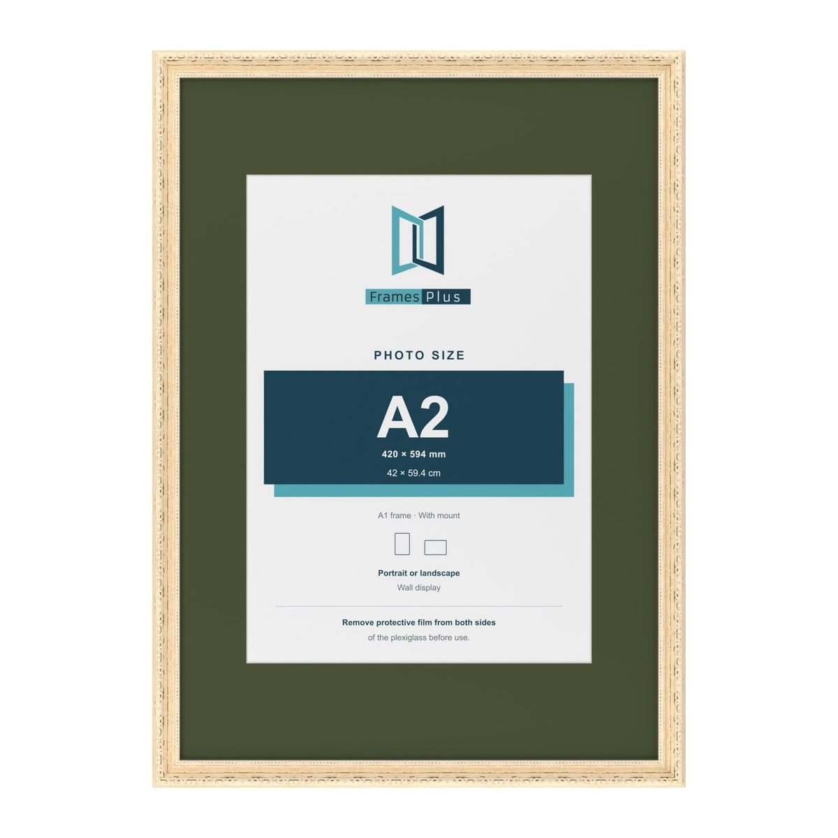 Louis Cream A1 picture frame with a green mount for an A2 photo