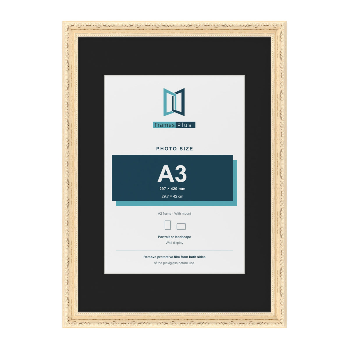 Louis Cream A2 picture frame with a black mount for an A3 photo