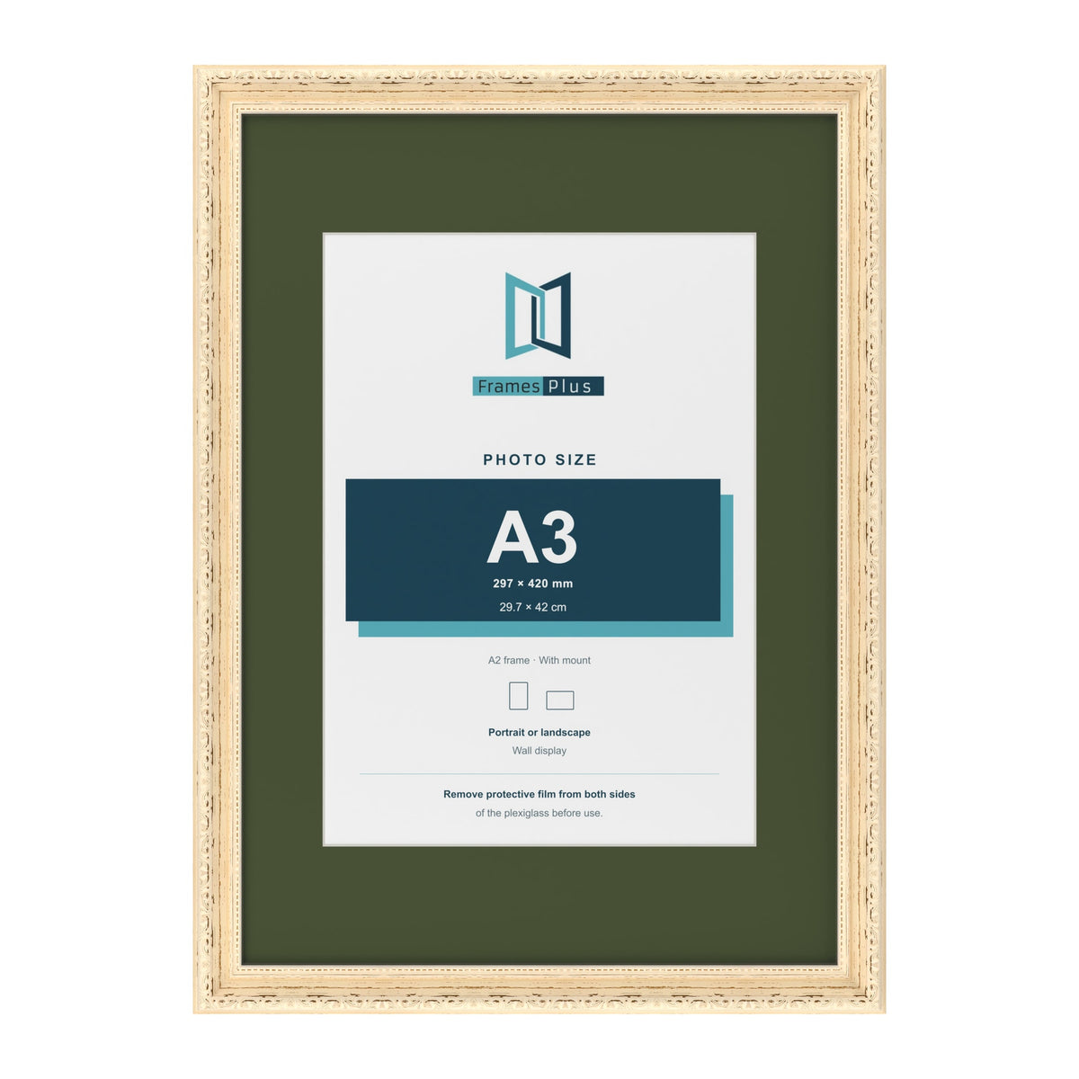 Louis Cream A2 picture frame with a green mount for an A3 photo