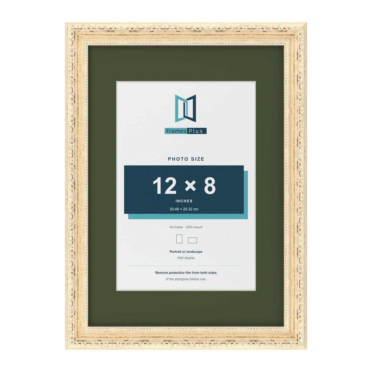 Louis Cream A3 picture frame with a green mount for a 12 x 8 inch photo