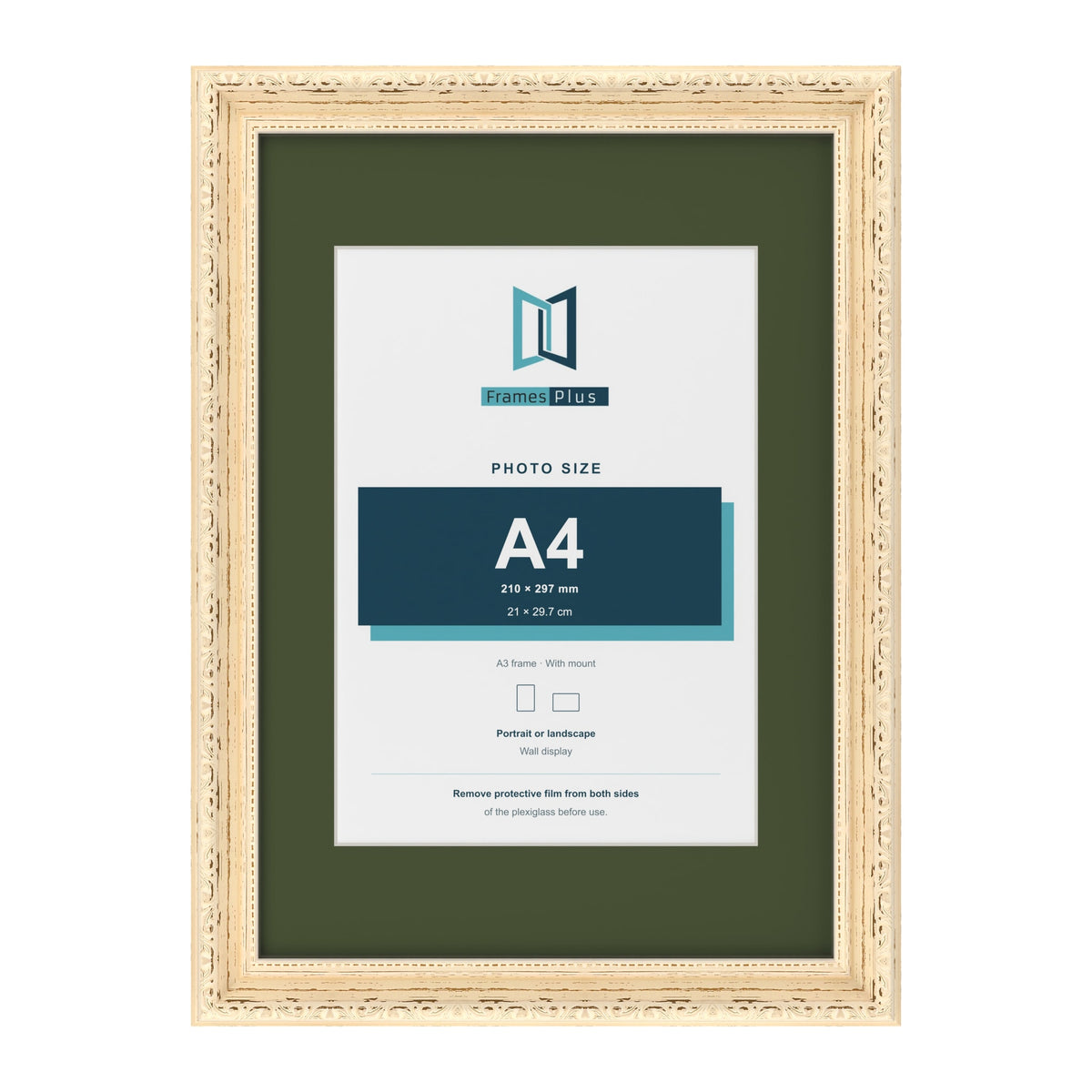 Louis Cream A3 picture frame with a green mount for an A4 photo