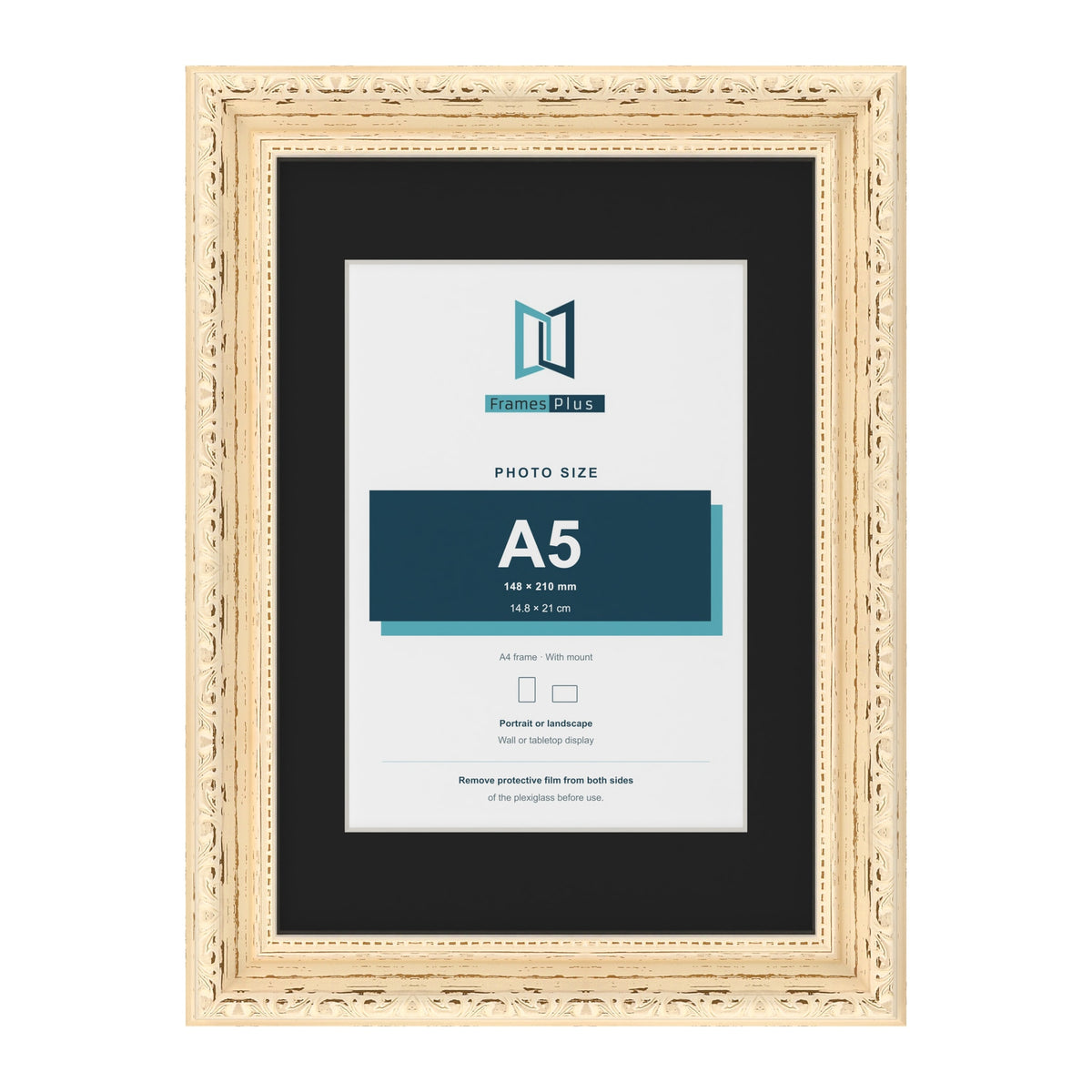 Louis Cream A4 picture frame with a black mount for an A5 photo