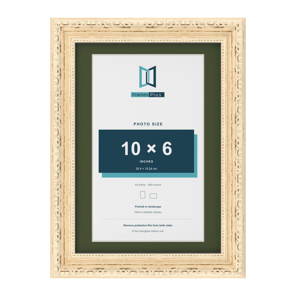 Louis Cream A4 picture frame with a green mount for a 10 x 6 inch photo