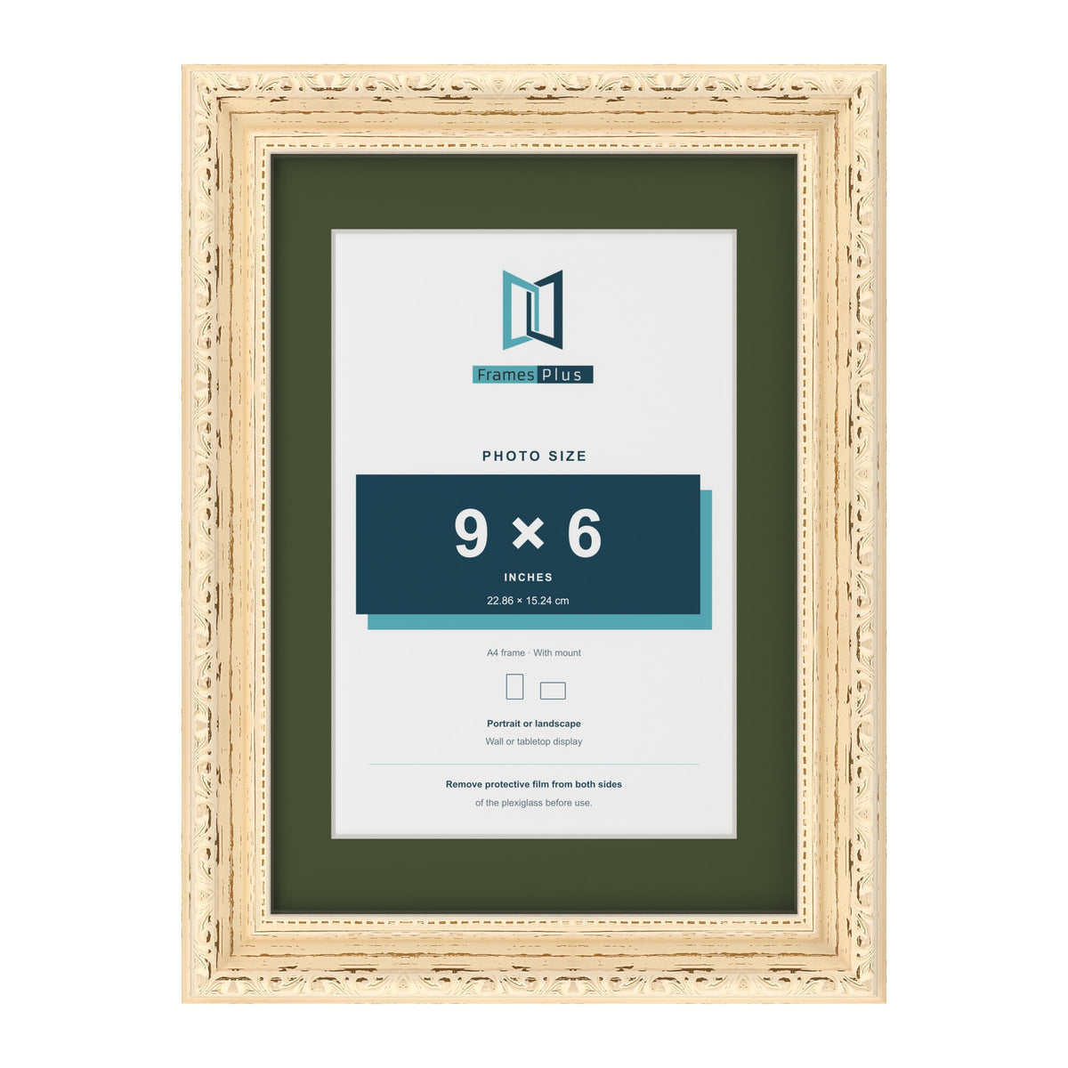 Louis Cream A4 picture frame with a green mount for a 9 x 6 inch photo