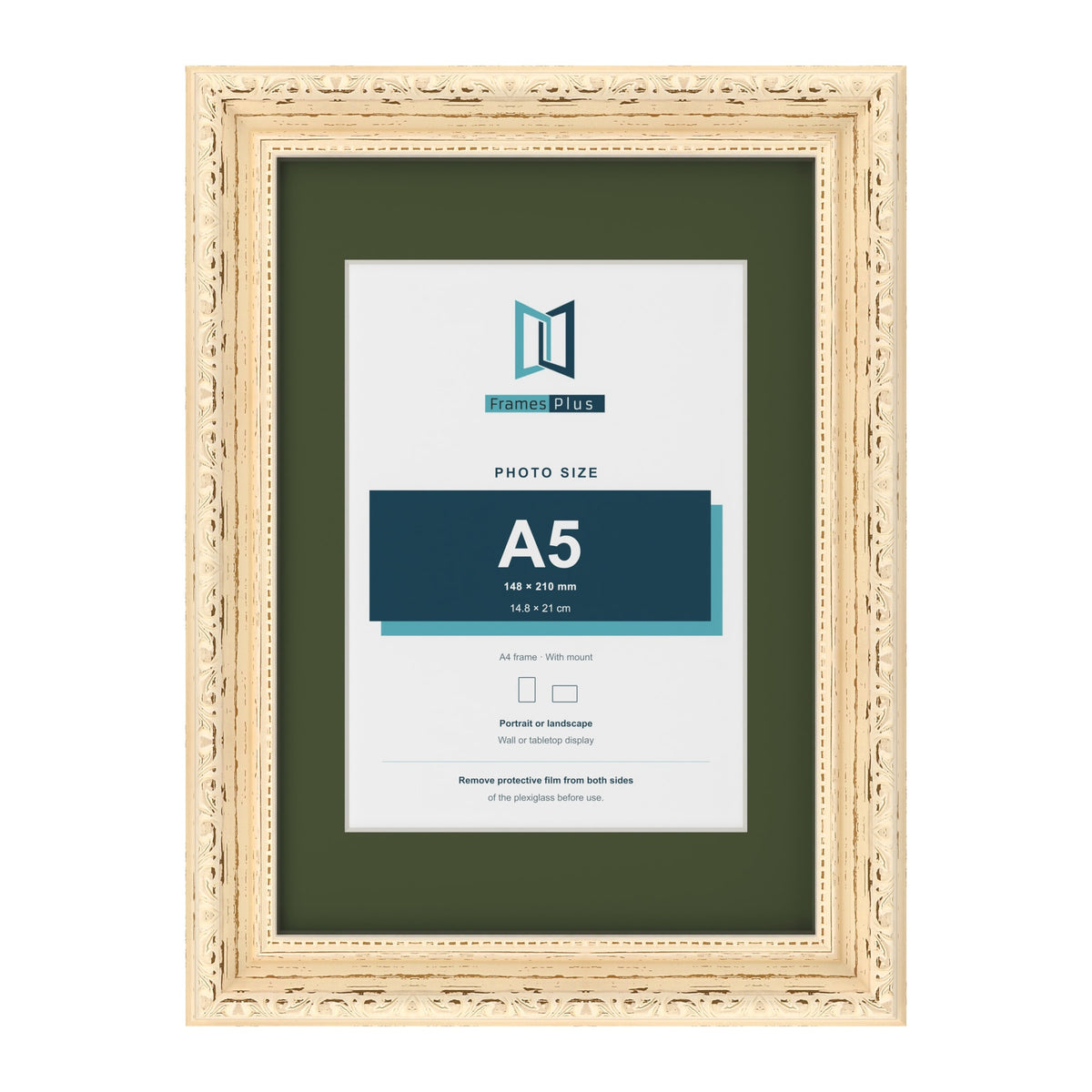 Louis Cream A4 picture frame with a green mount for an A5 photo
