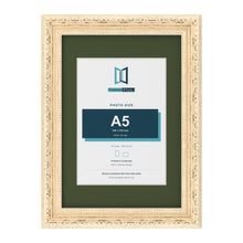 Louis Cream A4 picture frame with a green mount for an A5 photo