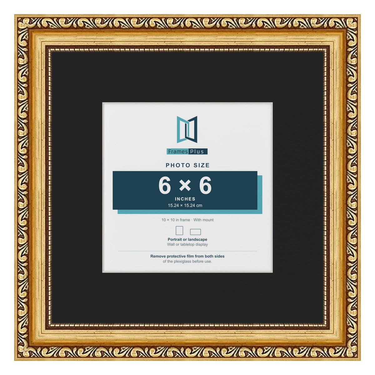 Louis Gold 10 x 10 inch picture frame with a black mount for a 6 x 6 inch photo