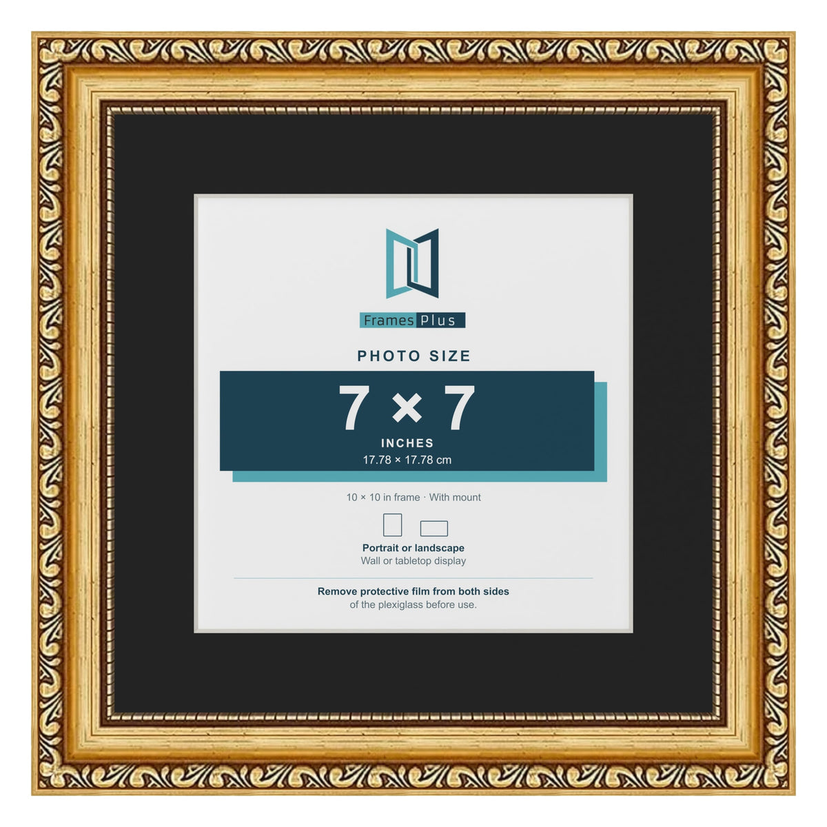 Louis Gold 10 x 10 inch picture frame with a black mount for a 7 x 7 inch photo