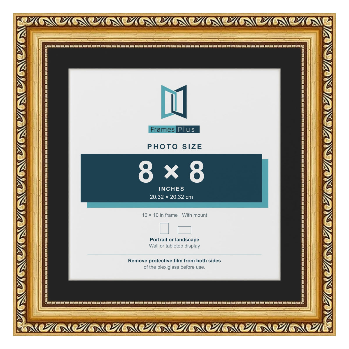 Louis Gold 10 x 10 inch picture frame with a black mount for an 8 x 8 inch photo
