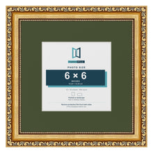 Louis Gold 10 x 10 inch picture frame with a green mount for a 6 x 6 inch photo