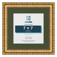 Louis Gold 10 x 10 inch picture frame with a green mount for a 7 x 7 inch photo