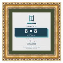 Louis Gold 10 x 10 inch picture frame with a green mount for an 8 x 8 inch photo