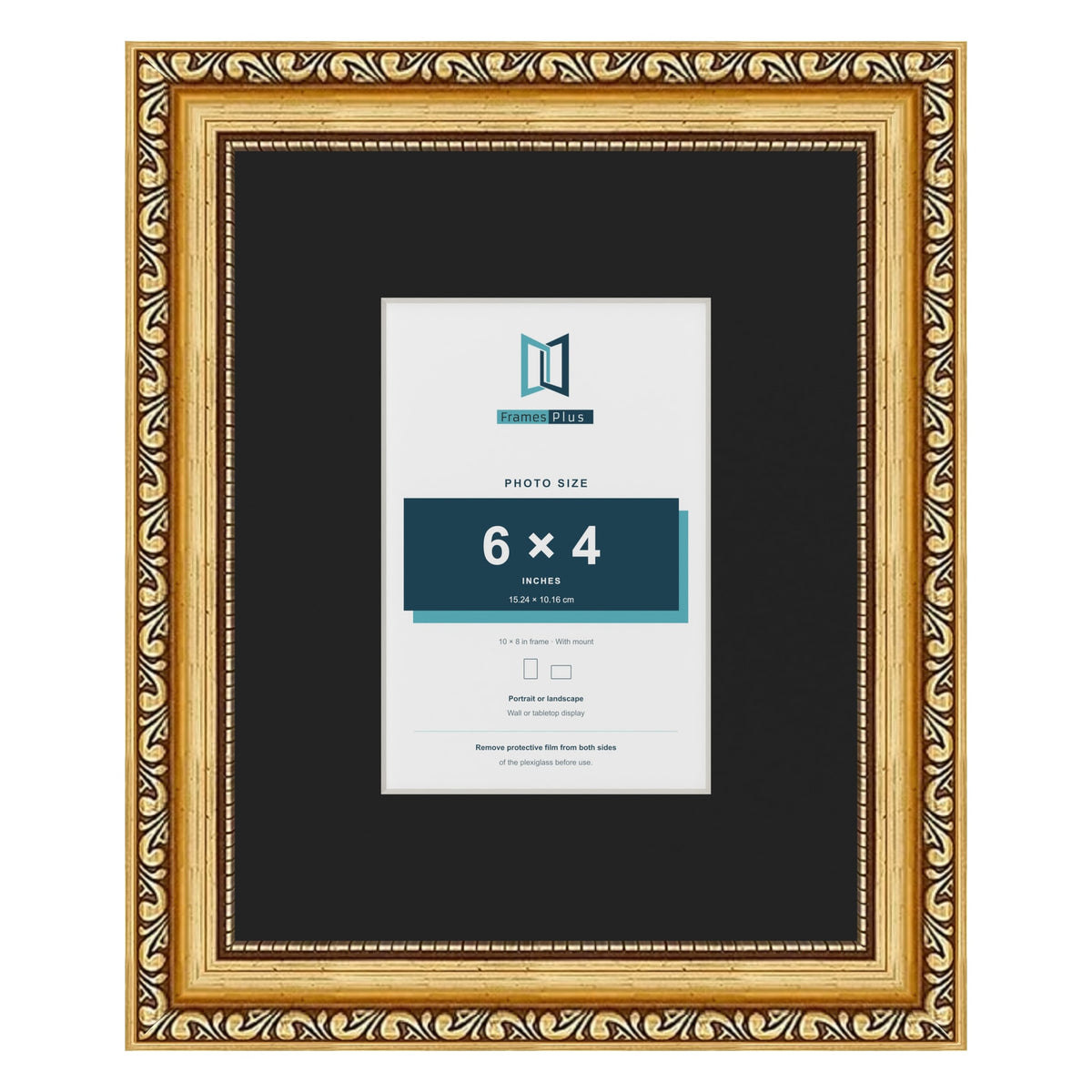 Louis Gold 10 x 8 inch picture frame with a black mount for a 6 x 4 inch photo
