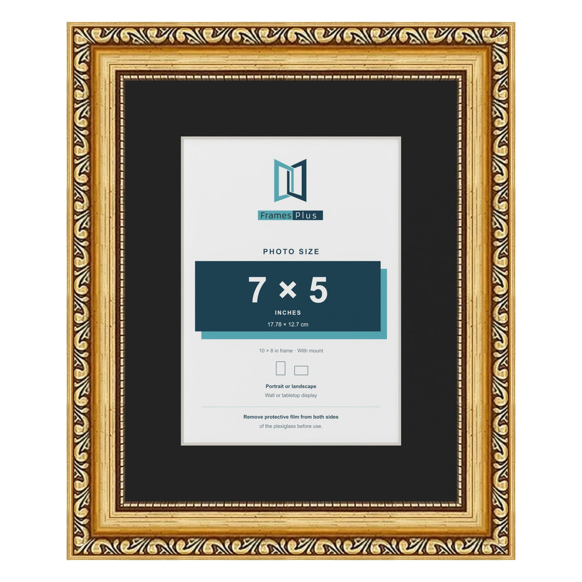 Louis Gold 10 x 8 inch picture frame with a black mount for a 7 x 5 inch photo