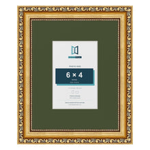 Louis Gold 10 x 8 inch picture frame with a green mount for a 6 x 4 inch photo