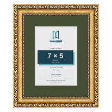 Louis Gold 10 x 8 inch picture frame with a green mount for a 7 x 5 inch photo