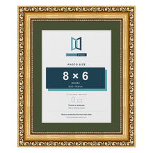 Louis Gold 10 x 8 inch picture frame with a green mount for an 8 x 6 inch photo
