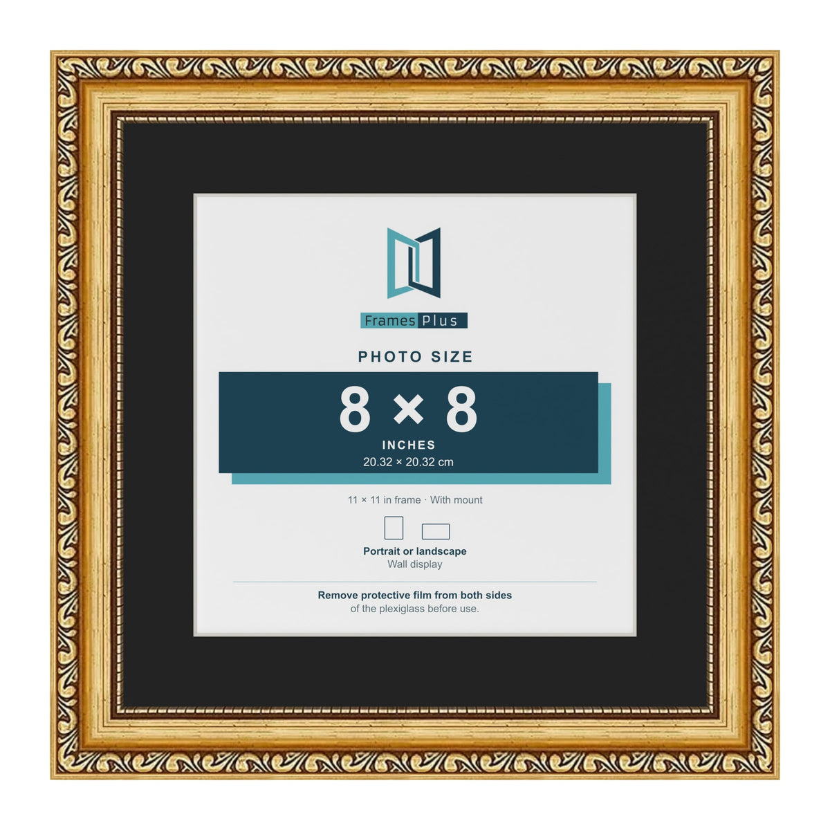 Louis Gold 11 x 11 inch picture frame with a black mount for an 8 x 8 inch photo
