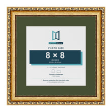 Louis Gold 11 x 11 inch picture frame with a green mount for an 8 x 8 inch photo