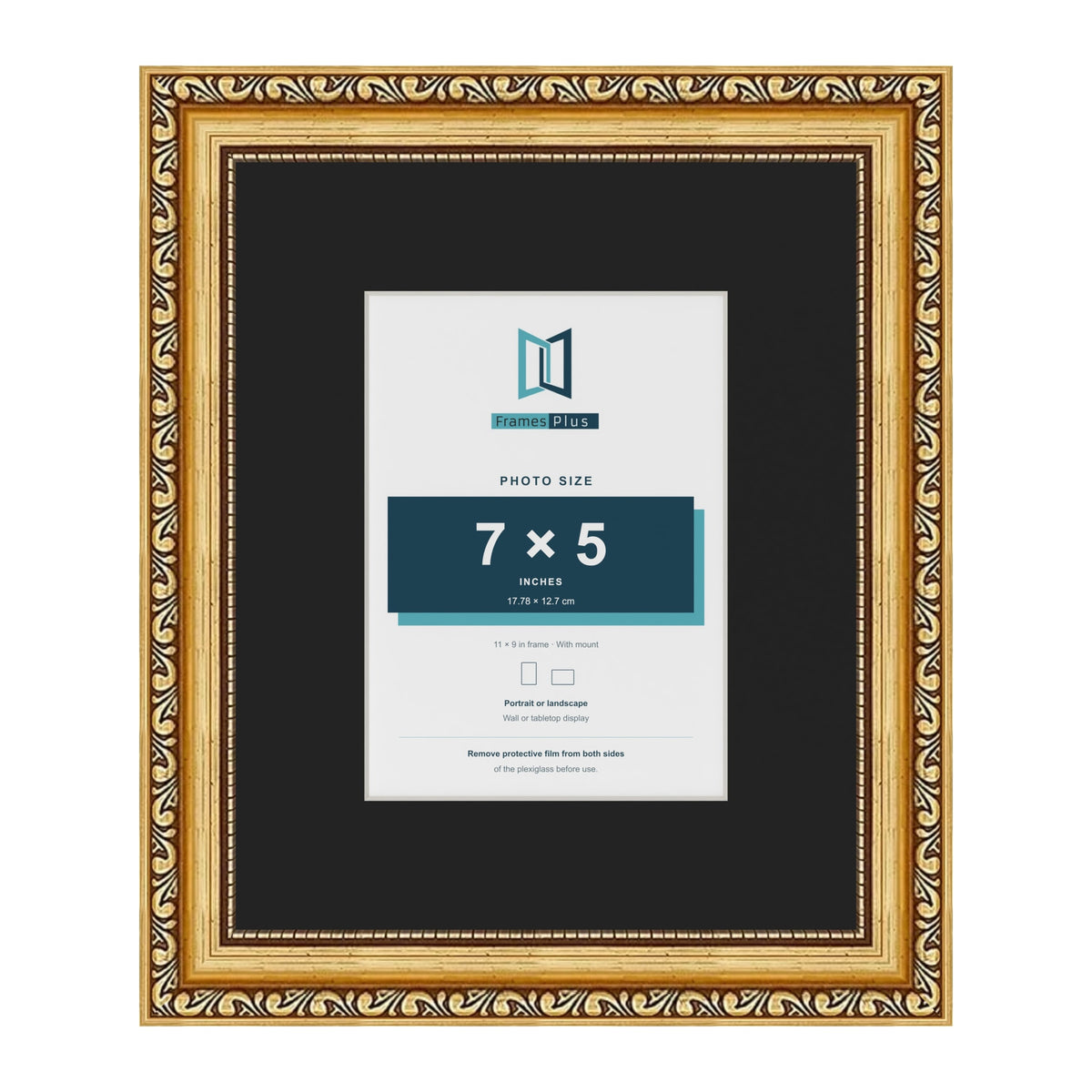 Louis Gold 11 x 9 inch picture frame with a black mount for a 7 x 5 inch photo