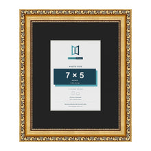 Louis Gold 11 x 9 inch picture frame with a black mount for a 7 x 5 inch photo