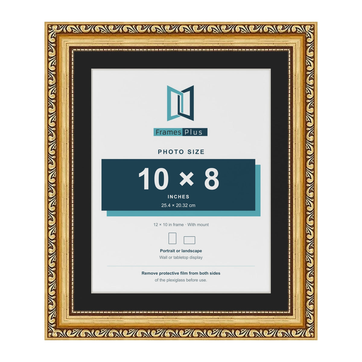 Louis Gold 12 x 10 inch picture frame with a black mount for a 10 x 8 inch photo