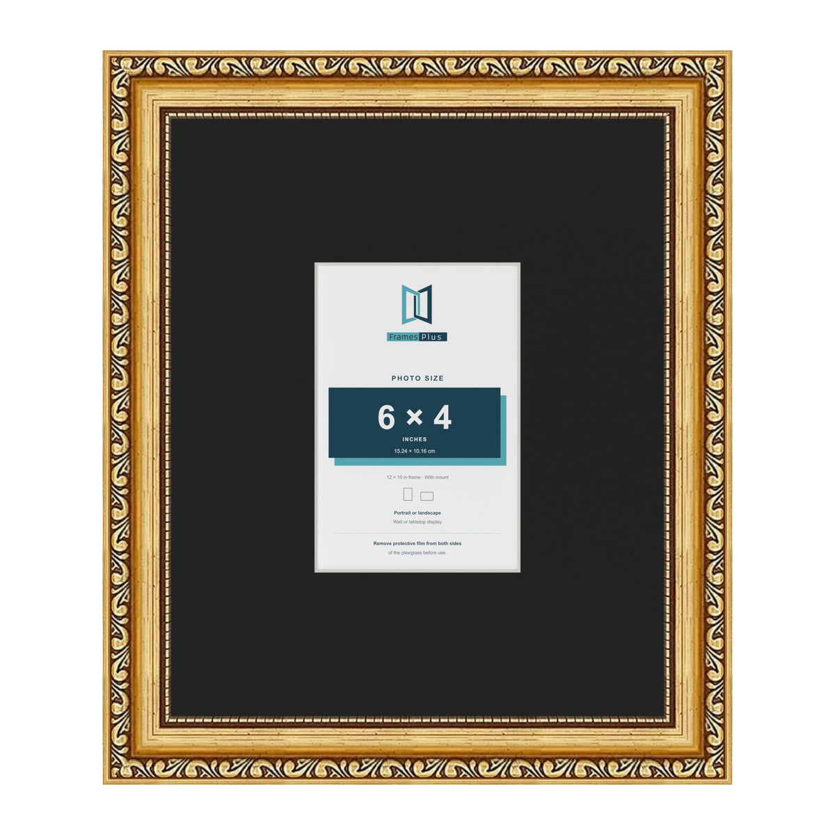 Louis Gold 12 x 10 inch picture frame with a black mount for a 6 x 4 inch photo