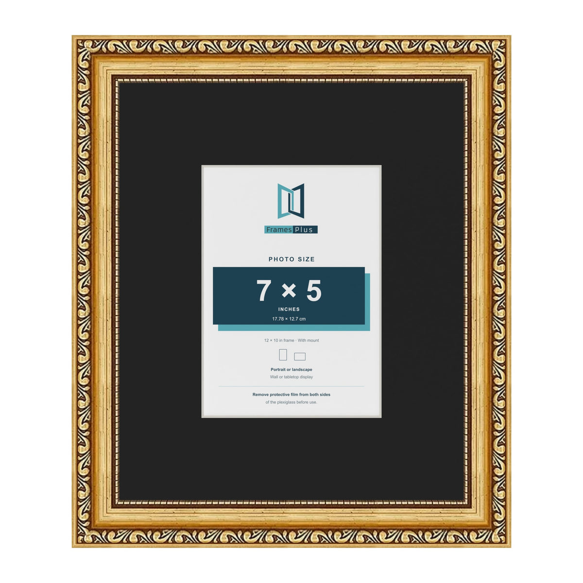 Louis Gold 12 x 10 inch picture frame with a black mount for a 7 x 5 inch photo