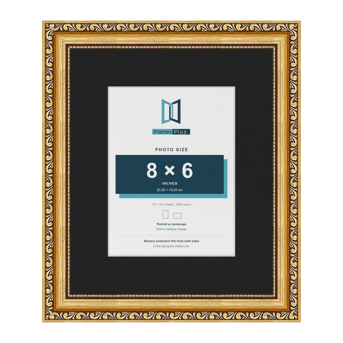 Louis Gold 12 x 10 inch picture frame with a black mount for an 8 x 6 inch photo